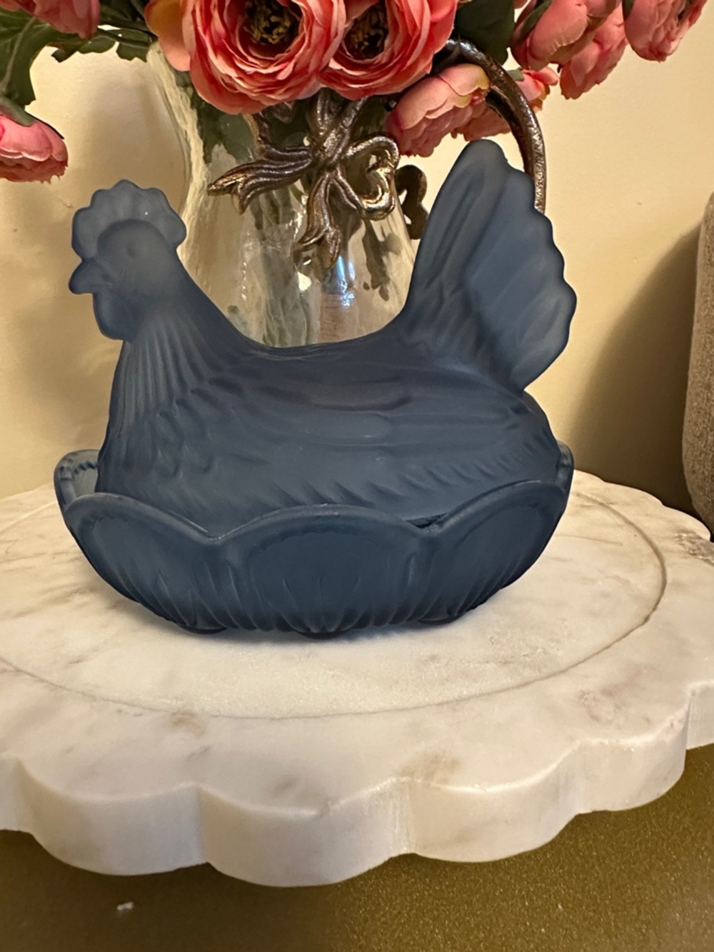 Blue Glass Hen on Nest Decorative Bakeware Bowl